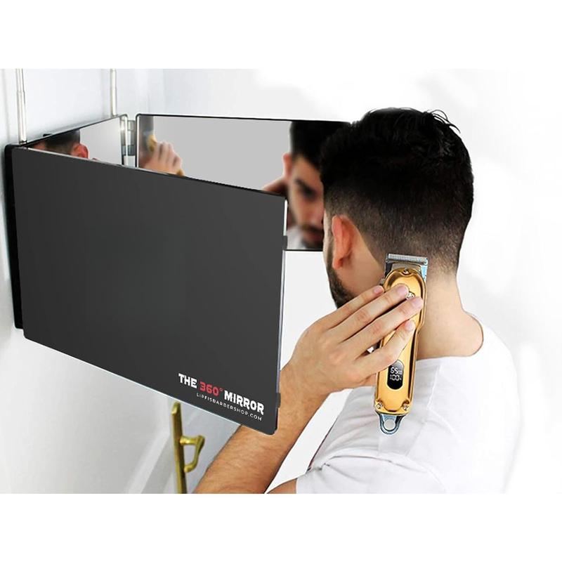 The 360 Mirror - 3 Way Mirror for Self Hair Cutting - Adjustable Trifold Barber Mirror to Cut Your Own Hair - Tri Fold Self Haircut System for Men and Women Braiding - Three Sided Mirror for Haircuts