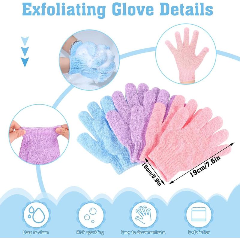 6 Pack African Net Sponge Exfoliating Glove Set, 3 Bath Sponge Body Scrubber Back Scrubber and 3 Pairs Exfoliating Gloves as Stocking Stuffers for Adults