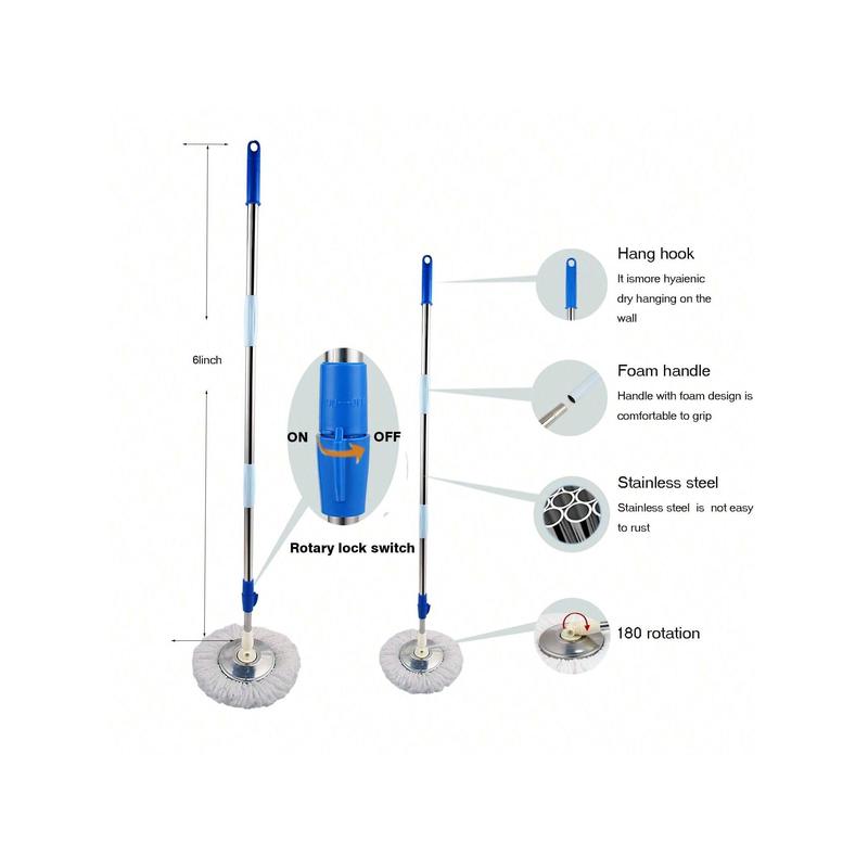 Spin Mop And Bucket With Wringer Set, 360° Mop And Bucket System With 3 Microfiber Mop Refills And 61