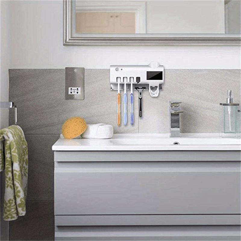 4-Slot Wall Mounted Toothbrush Holder with Intelligent Toothpaste Dispenser and Cleaning Function