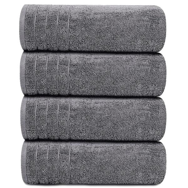 Tens Towels Extra Large Bath Towels - 100% Cotton, 30x60 Inches, Lightweight & Quick-Drying, Super Absorbent Bathroom Towels (Pack of 4, Dark Grey)