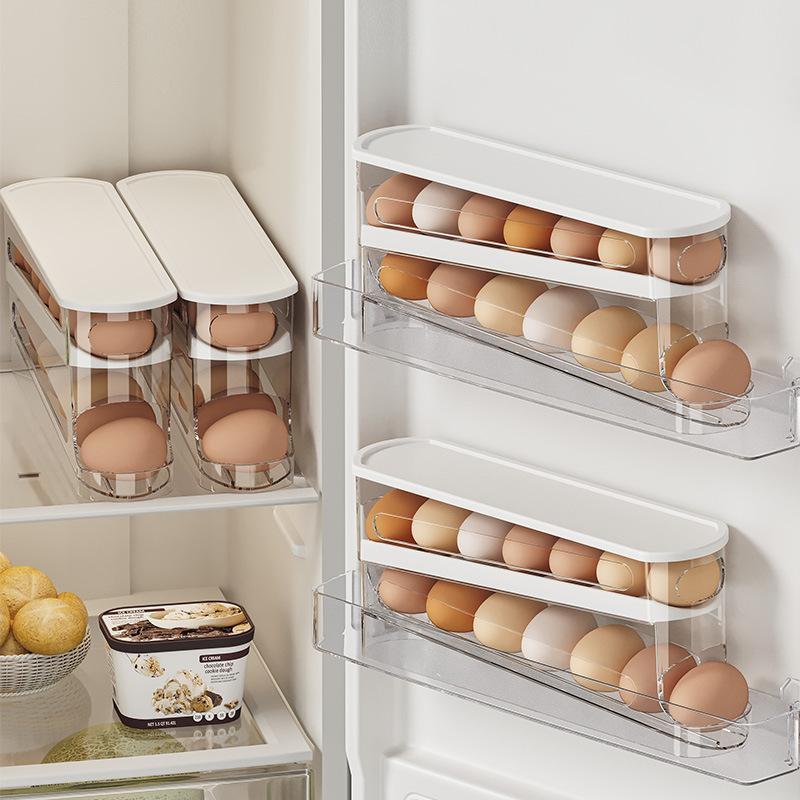 Egg Storage Box,1 Count Kitchen Egg Storage Rack, Large Capacity Egg Holder for Fridge, Space Saving Rolling Egg Storage Holder, Perfect Kitchen Essentials