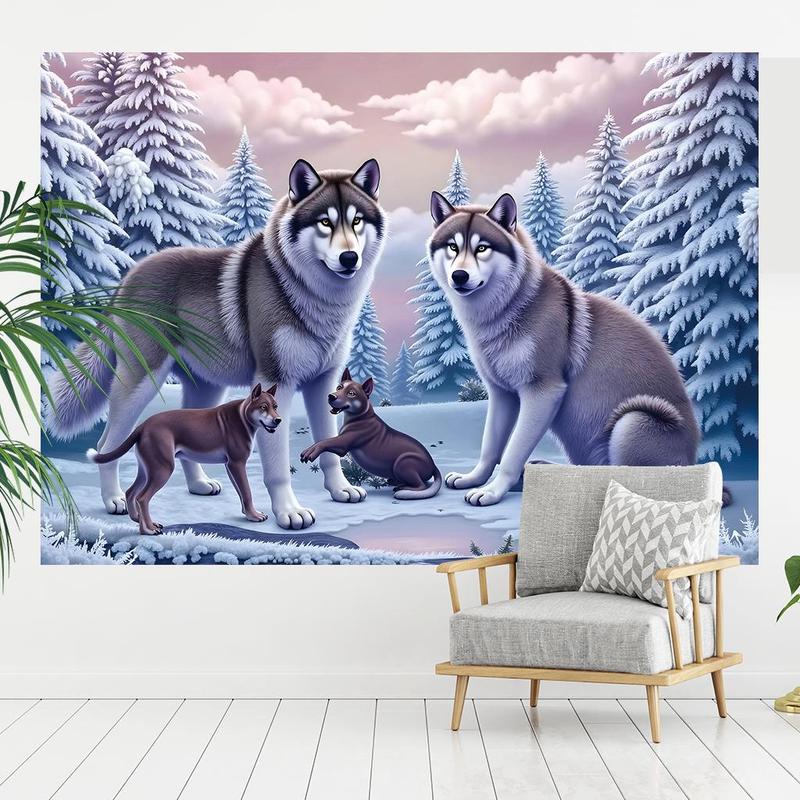 Winter Wolf Pattern Wall Hanging, 1 Count Animal Theme Decorative Background Cloth, Wall Decor for Home Living Room Bedroom, Home Decor