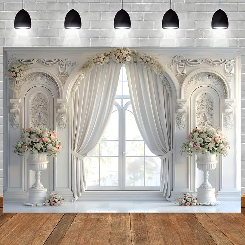 Elegant White Window Background Props-Durable Polyester Banner, Suitable for Party Decoration, Multifunctional Wall Decoration and Birthday Celebration Supplies-Perfect for Home, Office Or Outdoor Activities