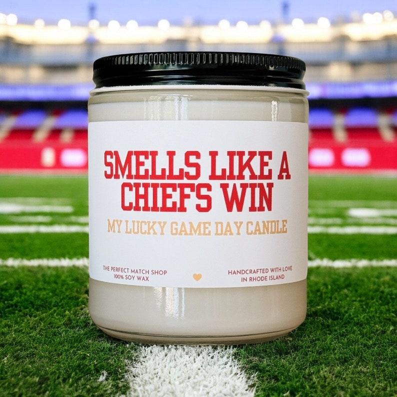 Smells Like A Chiefs Win Candle, Football Gift Football Sunday Gift For Him Game Day Decor Chiefs Kansas City , Funny Sports Soy Candle