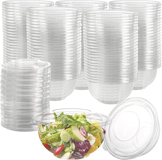 50 PCS Disposable Plastic Salad Bowls with Airtight Lids, Stackable & Leak-Proof – Great for Meal Prep, Takeout, Catering, Parties, and Food Storage