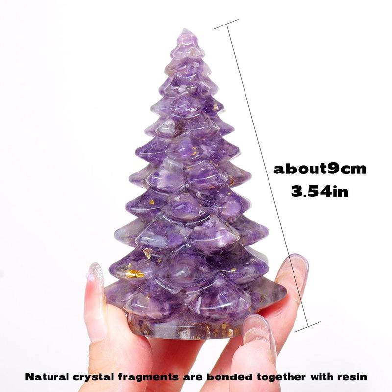 Natural Crystal Gravel Christmas Tree Statue, 1 Count Dropper Resin Reiki Stone Divination Fengshui Sculpture, Home Decor Ornament for Living Room Bedroom