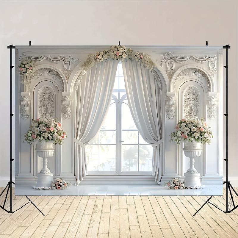 Elegant White Window Background Props-Durable Polyester Banner, Suitable for Party Decoration, Multifunctional Wall Decoration and Birthday Celebration Supplies-Perfect for Home, Office Or Outdoor Activities