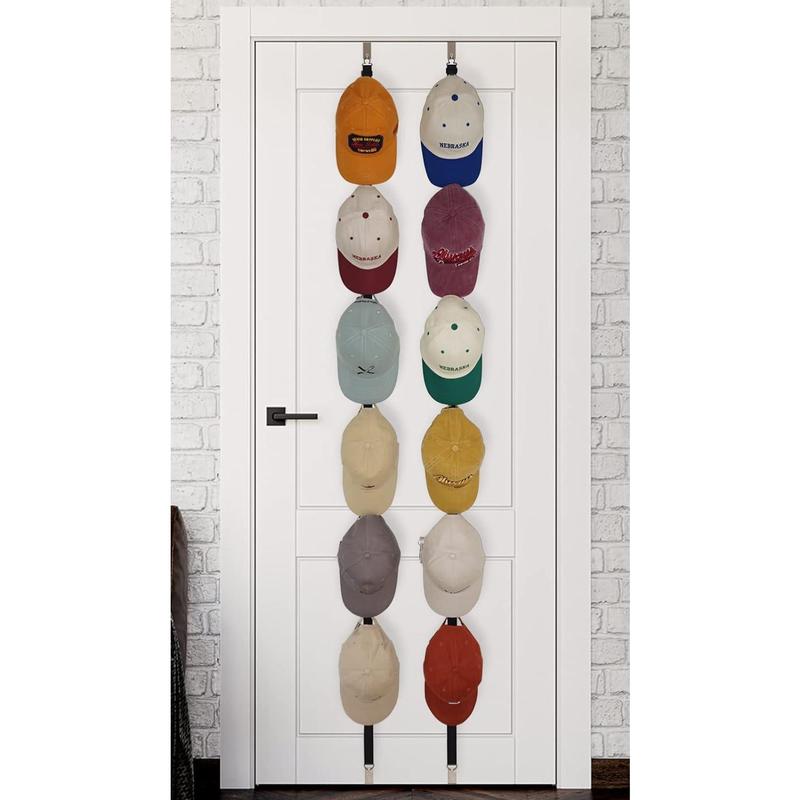 Hat Rack for Baseball Caps and Organizer Holder [ up to 36 Caps ] Display over the Door or on the Wall Hat Hanger with 2 Straps and 12 Adjustable Hooks, Black [ Upgraded Strong Hooks ]