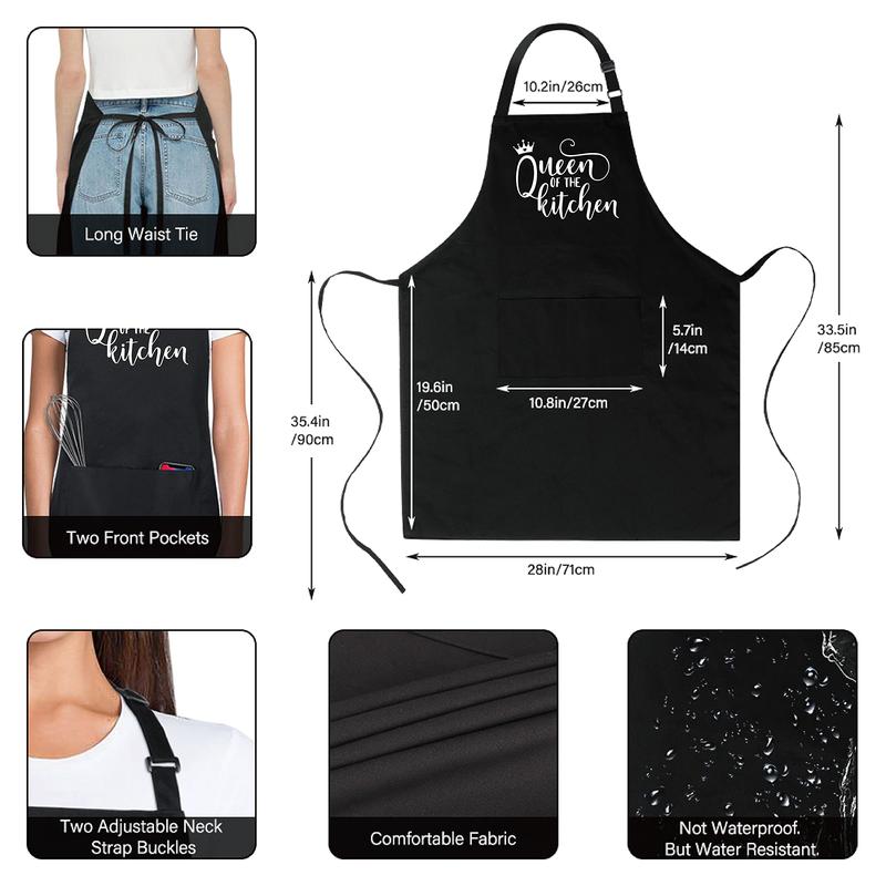 Cotton Funny Aprons for Women Queen of The Kitchen with 2 Pockets Chef Cooking Baking Adjustable Bib Apron Gifts from Daughter Son Husband for Mom Grandma Wife Mother's Day