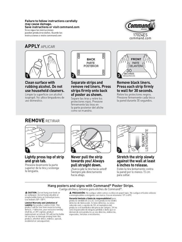 Command Poster Strips, Damage Free Hanging Poster Hangers, No Tools Wall Hanging Strips for Posters, 64 White Command Adhesive Strips