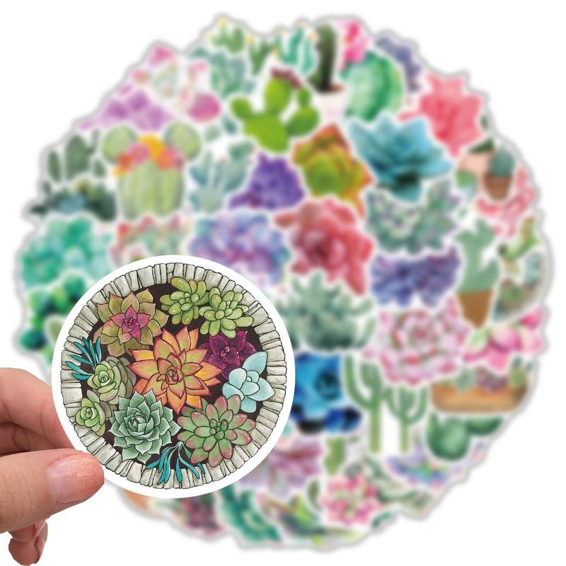 50pcs Waterproof Cactus Pattern Sticker, DIY Decoration Sticker for Laptop, Guitar, Water Bottle, Skateboard & Scrapbook