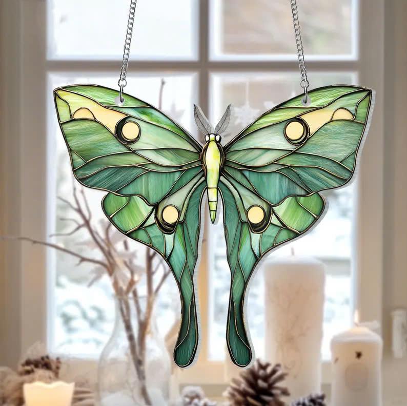 Customizable Luna Moth Butterfly Suncatcher Ornament, Personalized Acrylic Window Hanging, Unique Christmas Gift, Home Decor Gift For Family