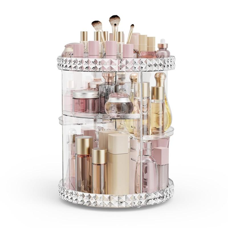 [Black-Friday] 360° Rotating Makeup Organizer, Adjustable Clear Cosmetic Storage for Vanity & Bathroom Racks Smooth