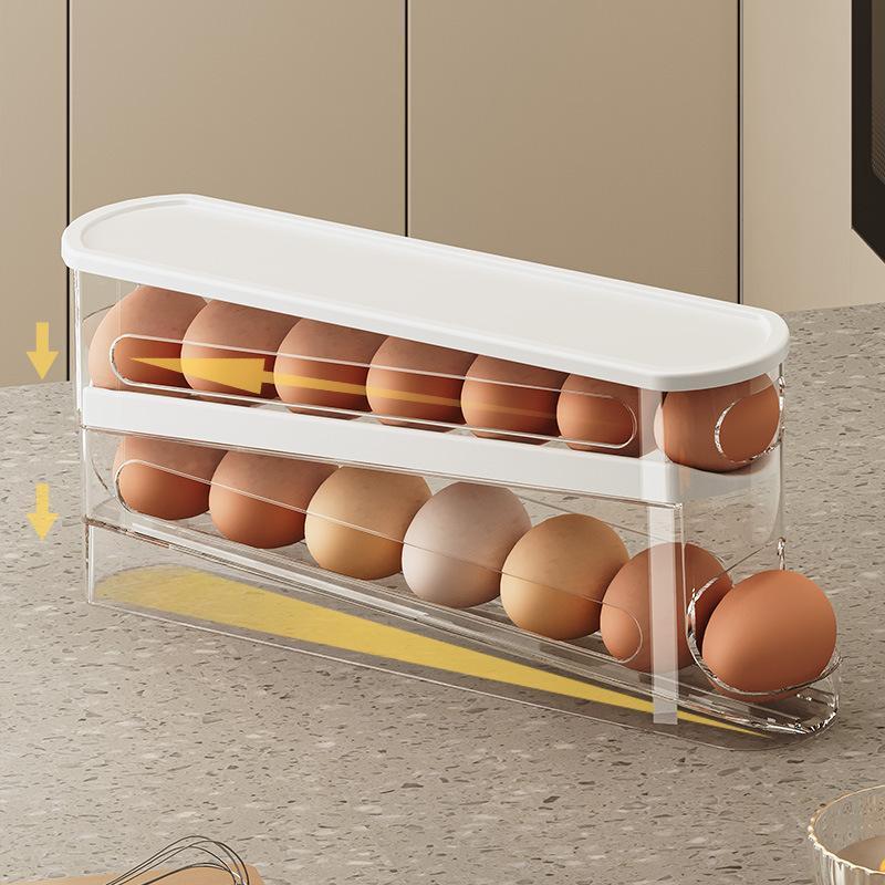 Egg Storage Box,1 Count Kitchen Egg Storage Rack, Large Capacity Egg Holder for Fridge, Space Saving Rolling Egg Storage Holder, Perfect Kitchen Essentials