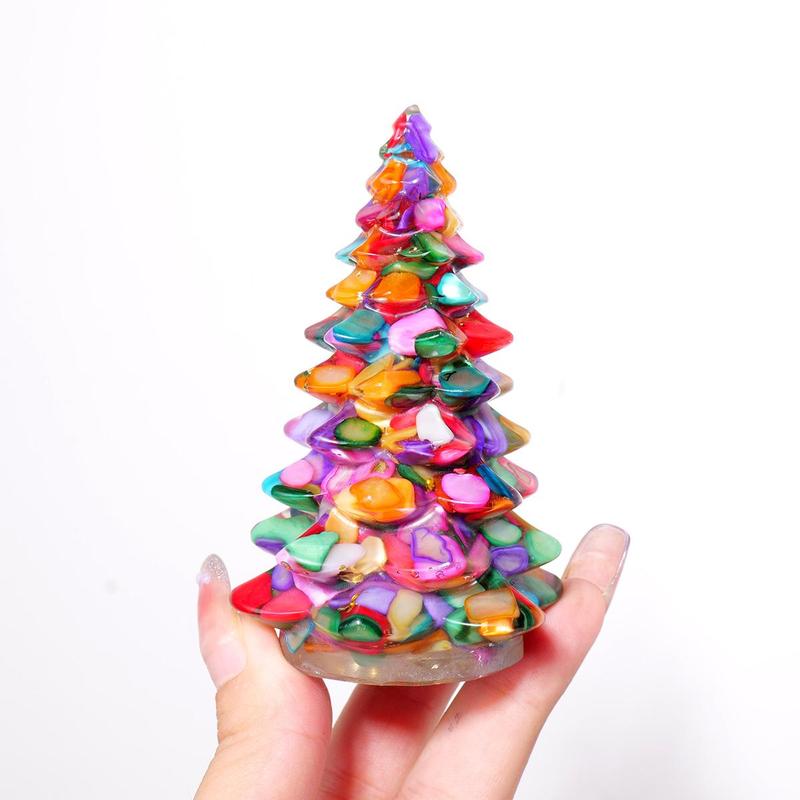 Natural Crystal Gravel Christmas Tree Statue, 1 Count Dropper Resin Reiki Stone Divination Fengshui Sculpture, Home Decor Ornament for Living Room Bedroom