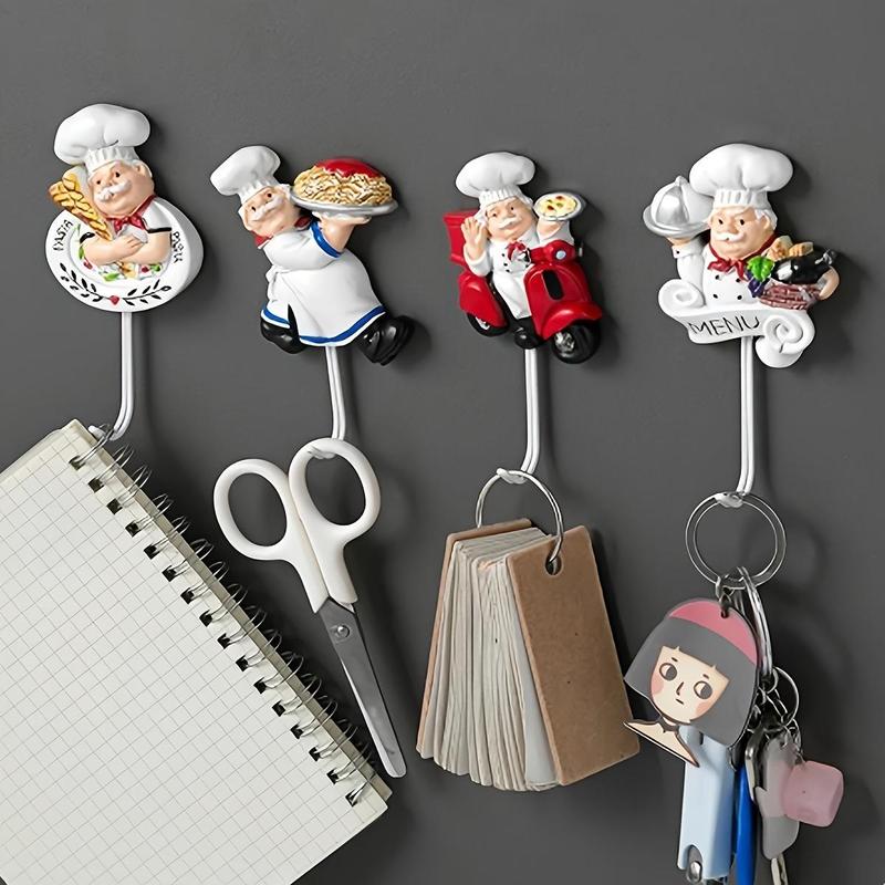 Creative Chef Design Wall Hook, 4 Counts Space Saving Self Adhesive Wall Hook, Home Organizer for Kitchen & Garden, Home Supplies