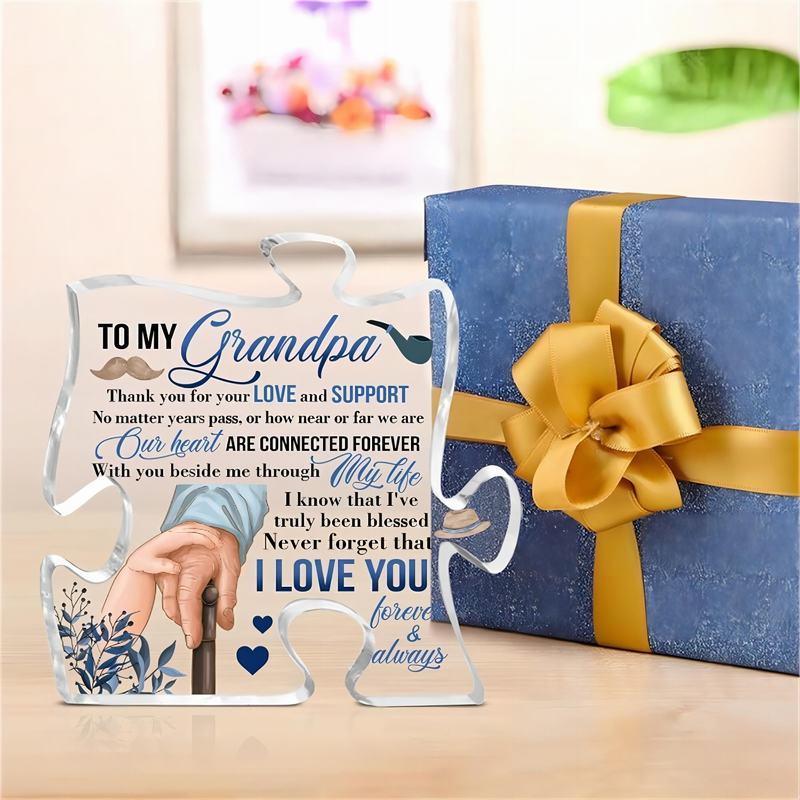 Creative Letter Pattern Acrylic Plaque, Puzzle Shaped Home Desktop Decoration, Gift for Grandpa, Desk Ornaments, Gift Ideas