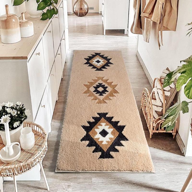 Boho Style Geometric Pattern Bath Mat, 1 Count Non-slip Soft Water Absorbent Floor Mat, Decorative Carpet for Home Bathroom Kitchen Entrance Way, Floor Accessory Bathroom Rug Bath, Mats Floor