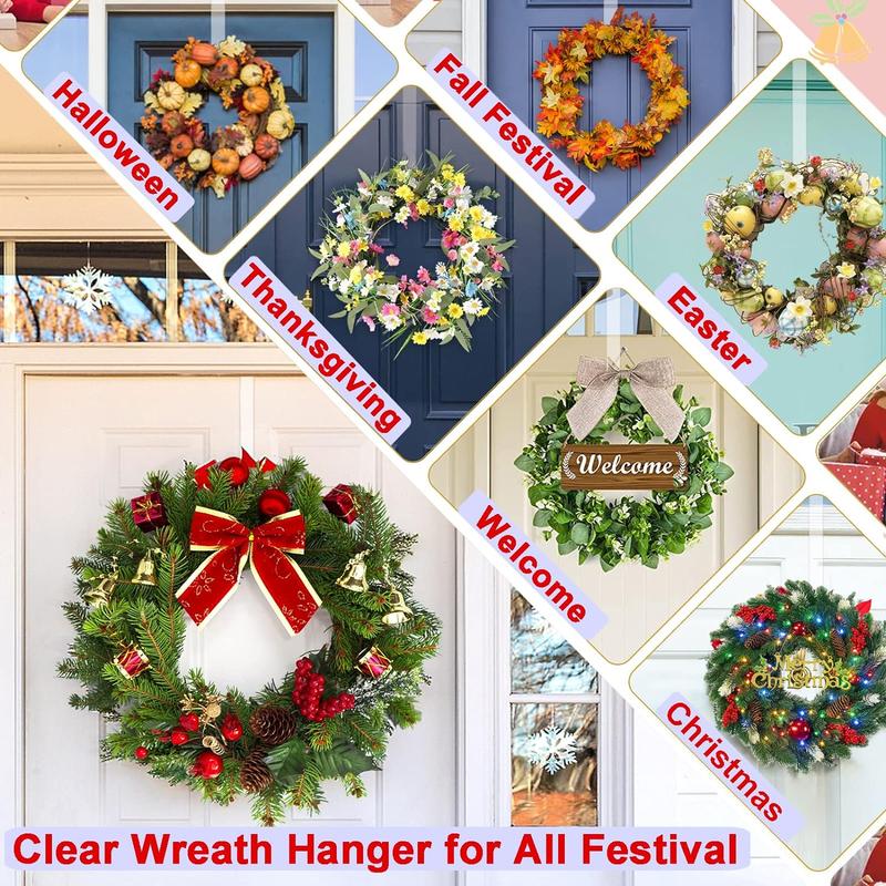 Front Door Wreath Hanger without Wreath, Clear Durable Bendable Wreath Storage Display Door Hook, Home Organizer for Indoor and Outdoor