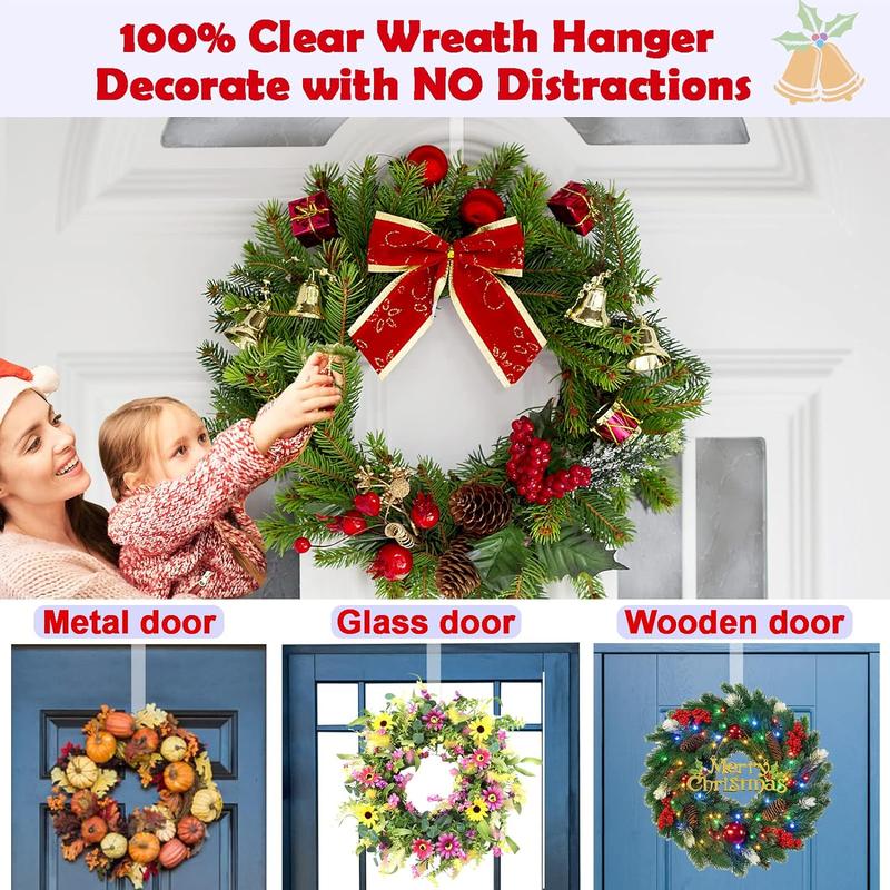 Front Door Wreath Hanger without Wreath, Clear Durable Bendable Wreath Storage Display Door Hook, Home Organizer for Indoor and Outdoor