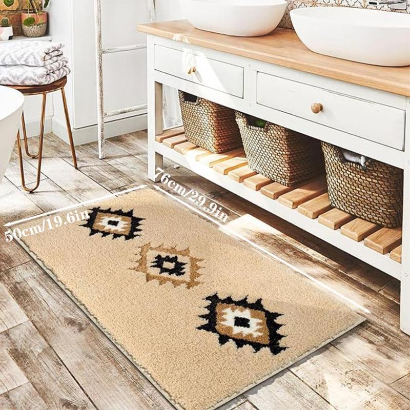 Boho Style Geometric Pattern Bath Mat, 1 Count Non-slip Soft Water Absorbent Floor Mat, Decorative Carpet for Home Bathroom Kitchen Entrance Way, Floor Accessory Bathroom Rug Bath, Mats Floor