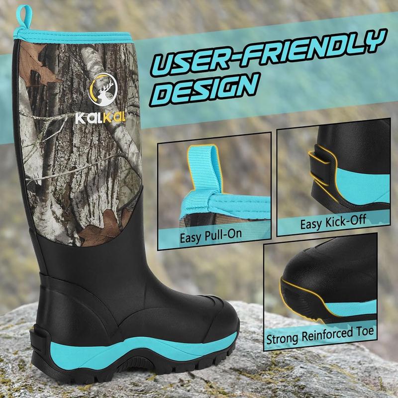 Rubber Boots for Women, Insulated Waterproof Womens Hunting Boots, 6mm Neoprene Camo Hunting Boot Tall Rain Boots for Women Mud Working Gardening Farming