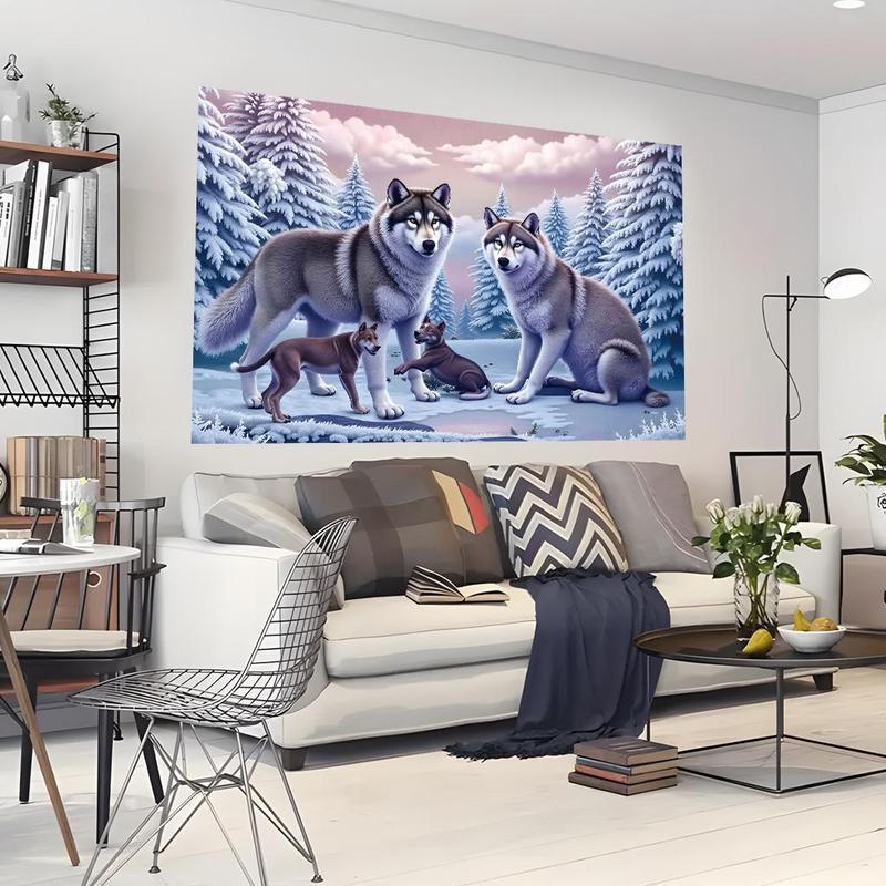 Winter Wolf Pattern Wall Hanging, 1 Count Animal Theme Decorative Background Cloth, Wall Decor for Home Living Room Bedroom, Home Decor