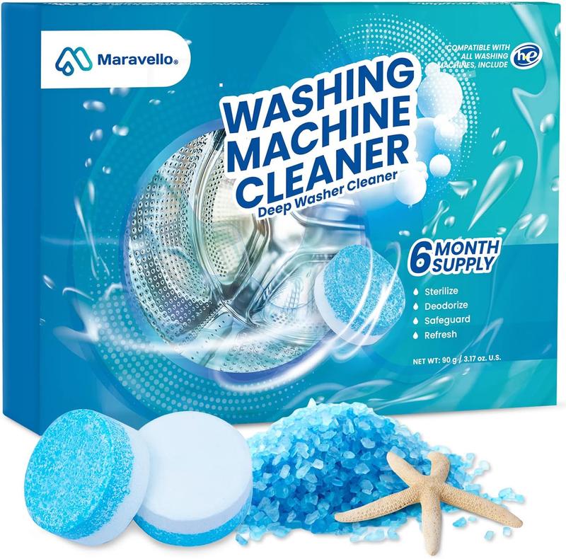 Maravello Washing Machine Cleaner, Washing Machine Cleaning Tablets for Front Load and Top Load Washers, Mold and Stain Remover for Laundry Tub 6-Month Supply (6 Count) Household