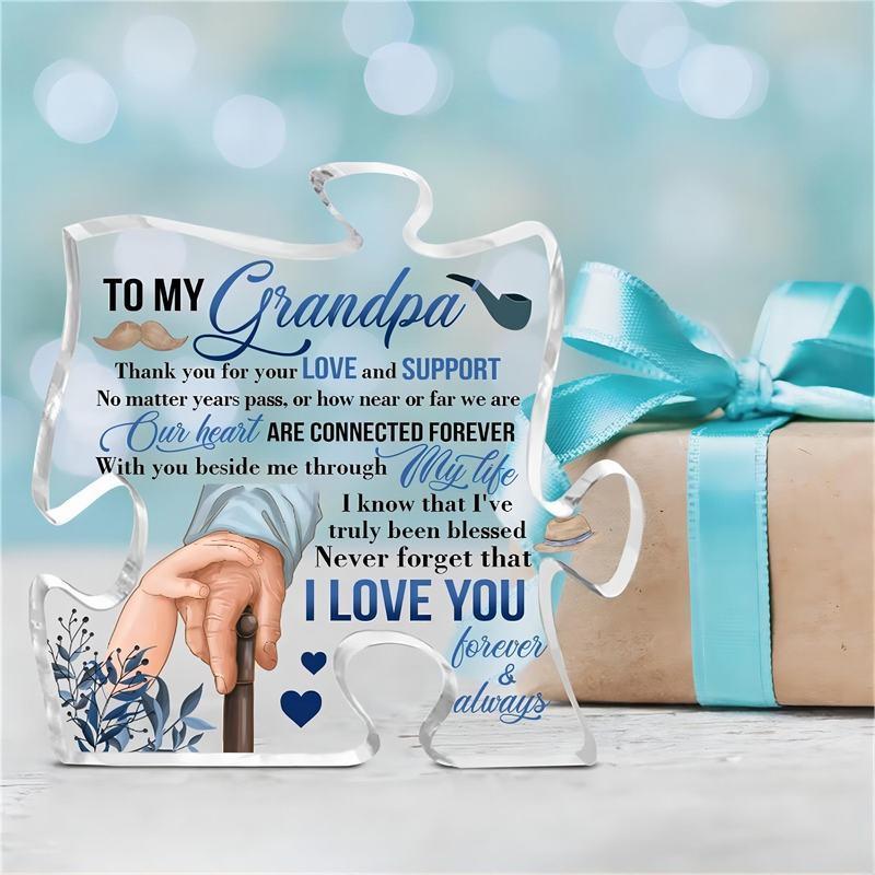 Creative Letter Pattern Acrylic Plaque, Puzzle Shaped Home Desktop Decoration, Gift for Grandpa, Desk Ornaments, Gift Ideas