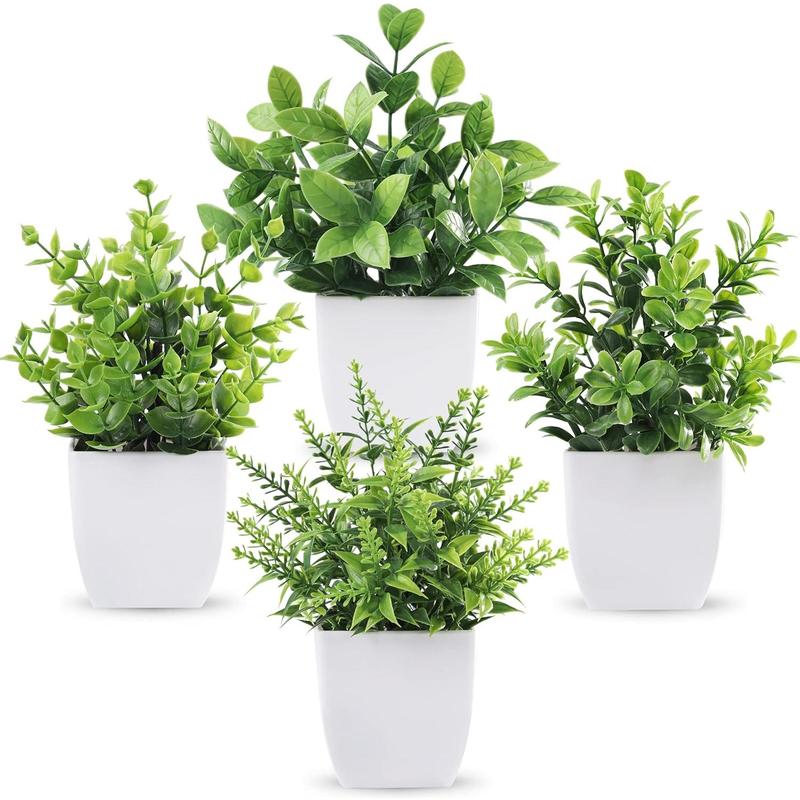 4 Pack Fake Plants Mini Artificial Greenery Potted Plants for Home Decor Indoor Office Table Room Farmhouse