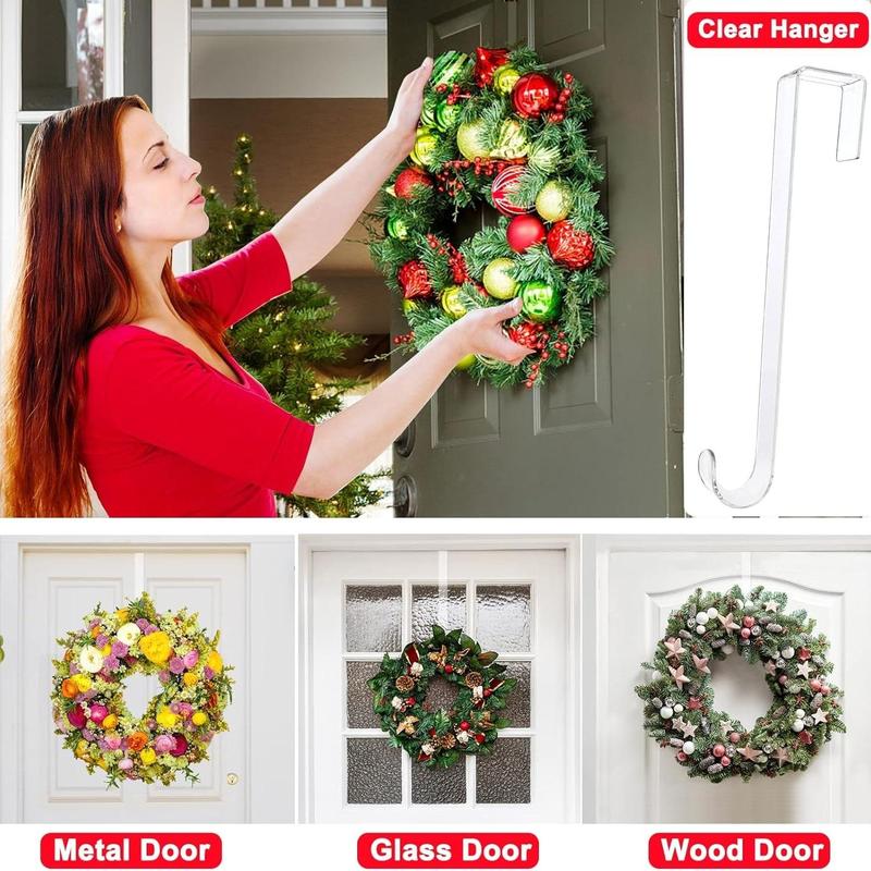 Front Door Wreath Hanger without Wreath, Clear Durable Bendable Wreath Storage Display Door Hook, Home Organizer for Indoor and Outdoor