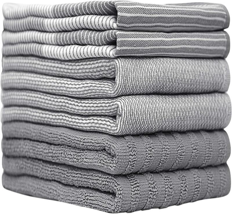 Premium Kitchen,Hand Towels (20”x 28”, 6 Pack) Large Cotton, Dish, Flat & Terry Towel Highly Absorbent Tea Towels Set with Hanging Loop Gray