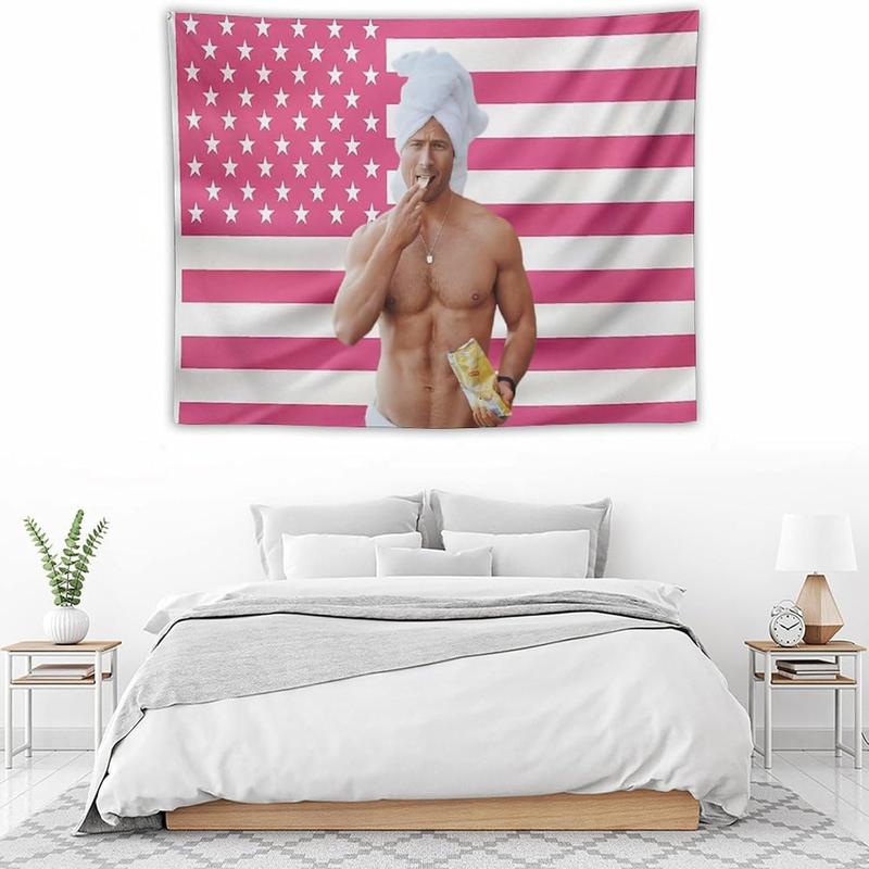 Glen Powell Pink American Flag Tapestry 3x5Ft Print for Wall Hanging Man Cave Bedroom Frat Room Decor Banner with 4 Brass Gromments