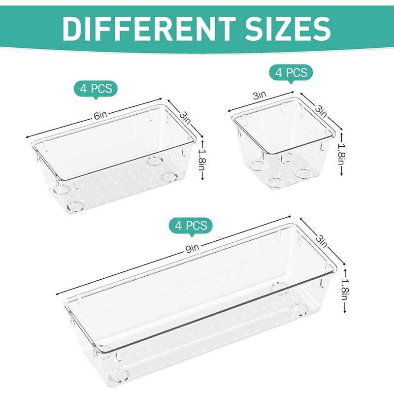 9 Pack Clear Drawer Organizer Set, Acrylic Drawer Storage Trays, Storage Bins for Makeup, Cosmetics, Jewelries, Utensils, Gadgets, Office, Sea Blue Boxes