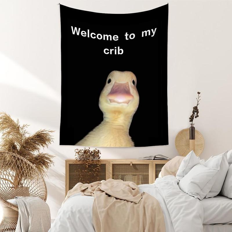 Welcome To My Crib Duck Pattern Tapestry, 1 Count Fun Duck Room Flag, Durable Wall Hanging Blanket for Home Bedroom Living Room Dormitory Decor, Bedroom Decor for Christmas Gift