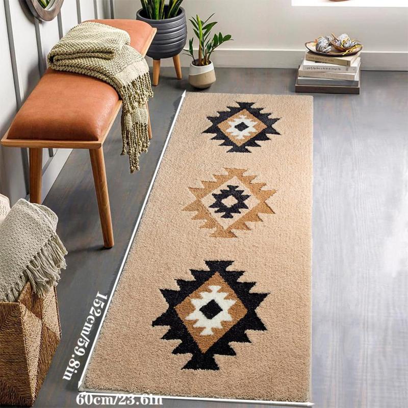 Boho Style Geometric Pattern Bath Mat, 1 Count Non-slip Soft Water Absorbent Floor Mat, Decorative Carpet for Home Bathroom Kitchen Entrance Way, Floor Accessory Bathroom Rug Bath, Mats Floor