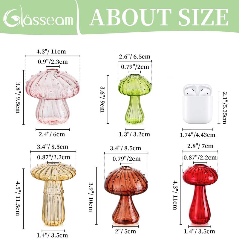 Mushroom Propagation Vase,   Small Glass Vases for Flowers,Aesthetic  Cute Vase Decor, Hydroponic Bud Vase for Bedroom Bathroom Kitchen mini vase