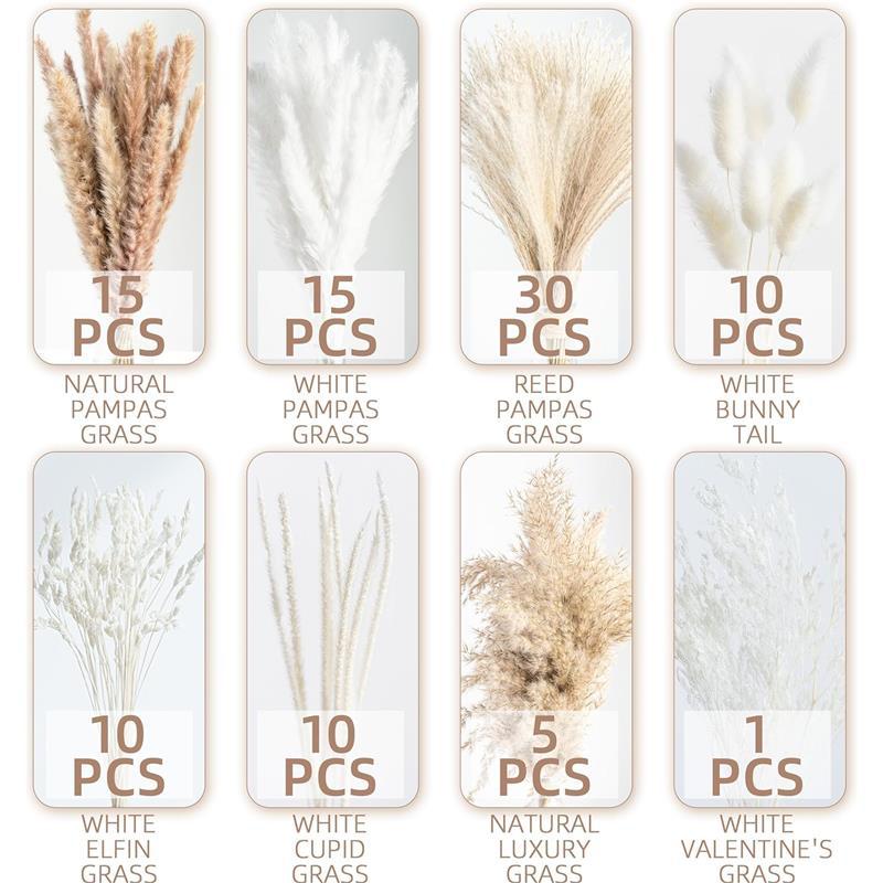 96PCS Natural Dried Pampas Grass Boho Home Decor Bouquet Phragmites Dried Flowers Bouquet for Wedding Floral Arrangements Home Decorations (96PCS)