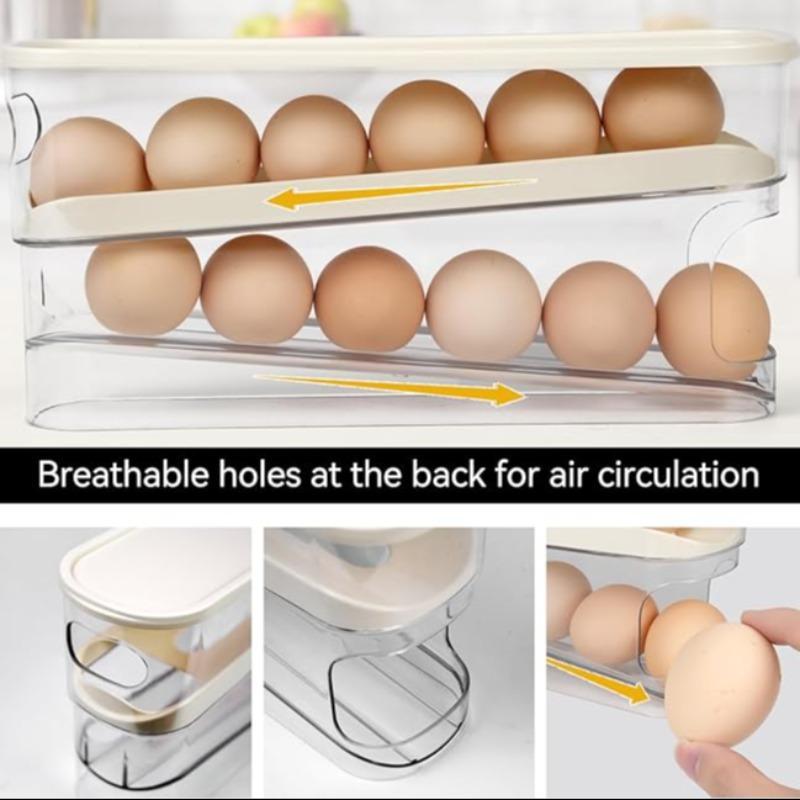 Egg Storage Box,1 Count Kitchen Egg Storage Rack, Large Capacity Egg Holder for Fridge, Space Saving Rolling Egg Storage Holder, Perfect Kitchen Essentials