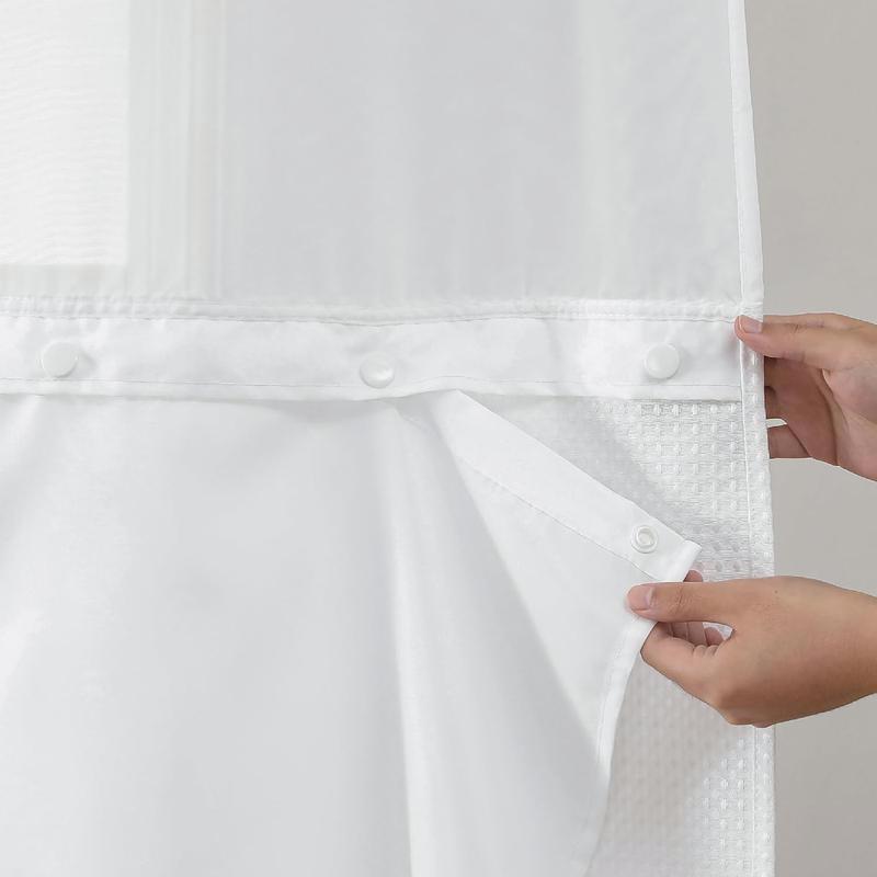 1 Pack White Fabric Snap-in Shower Curtain Liner Replacement - Compatible with No Hook Shower Curtain. Removable, Water-Repellent & Machine Washable (70x54).