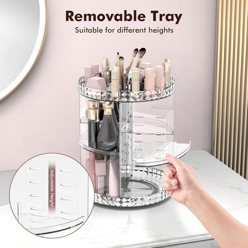 [Black-Friday] 360° Rotating Makeup Organizer, Adjustable Clear Cosmetic Storage for Vanity & Bathroom Racks Smooth