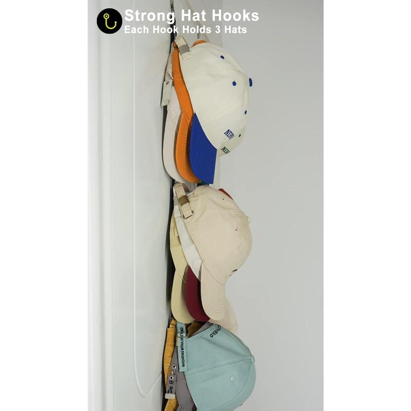 Hat Rack for Baseball Caps and Organizer Holder [ up to 36 Caps ] Display over the Door or on the Wall Hat Hanger with 2 Straps and 12 Adjustable Hooks, Black [ Upgraded Strong Hooks ]