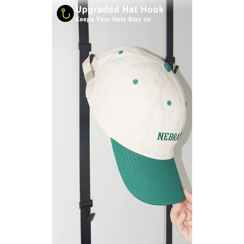 Hat Rack for Baseball Caps and Organizer Holder [ up to 36 Caps ] Display over the Door or on the Wall Hat Hanger with 2 Straps and 12 Adjustable Hooks, Black [ Upgraded Strong Hooks ]