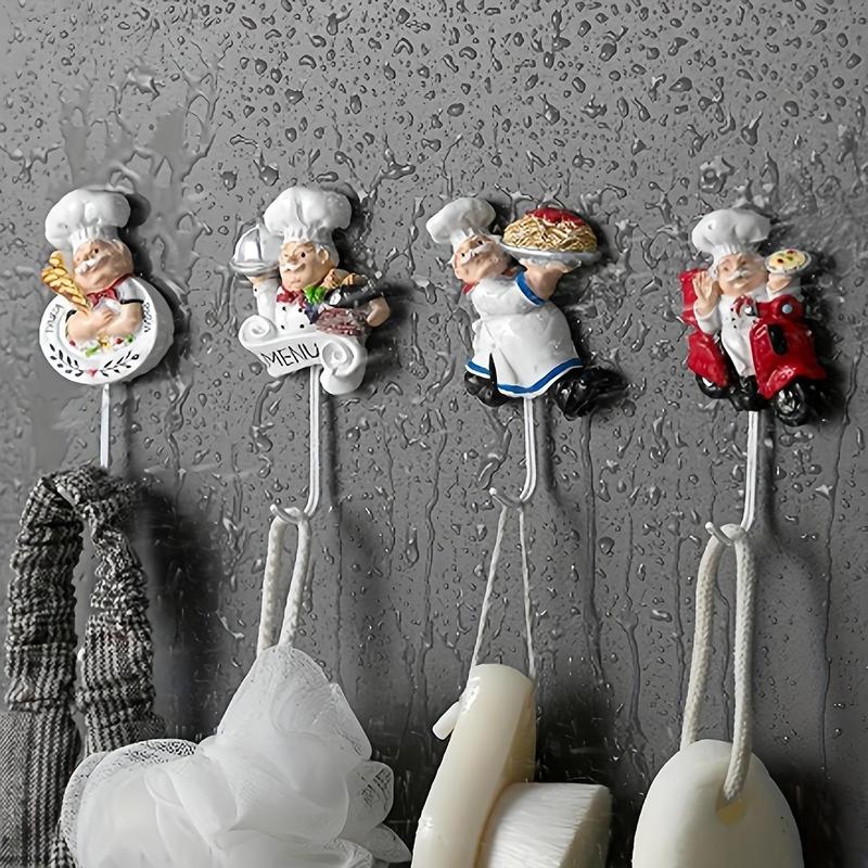 Creative Chef Design Wall Hook, 4 Counts Space Saving Self Adhesive Wall Hook, Home Organizer for Kitchen & Garden, Home Supplies