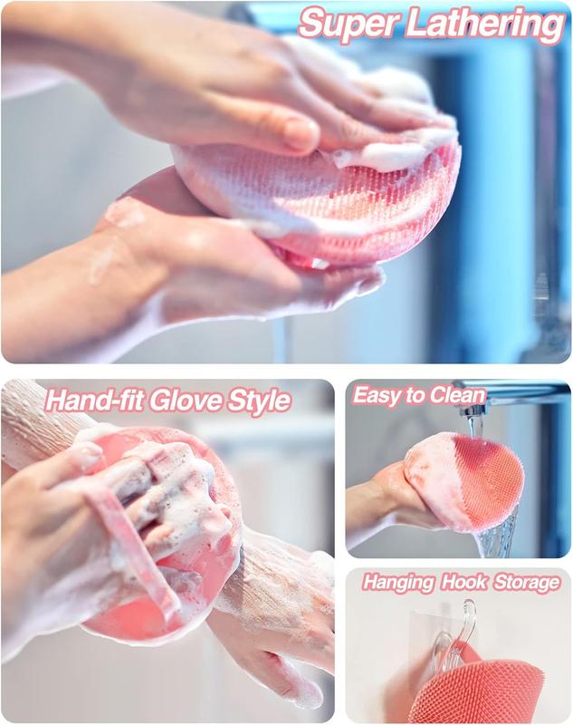 Upgrade Shower Foot  Scrubber & Bath Glove Set(2 PCS), Hands-Free  Scrubber for Shower, Wall-Mounted Shower Brush with  &  Scrubber and Free Adhesive Hook. (Pink)