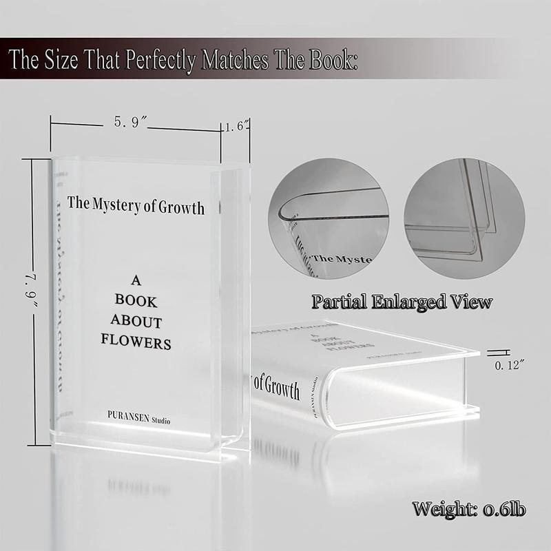 Clear Book Flowers Vase - Cute Bookshelf Decor; Unique Vase for Book Lovers, Artistic and Cultural Flavor Acrylic Vases for Home Office Decor, A Book About Flowers (Clear - B) Ornaments