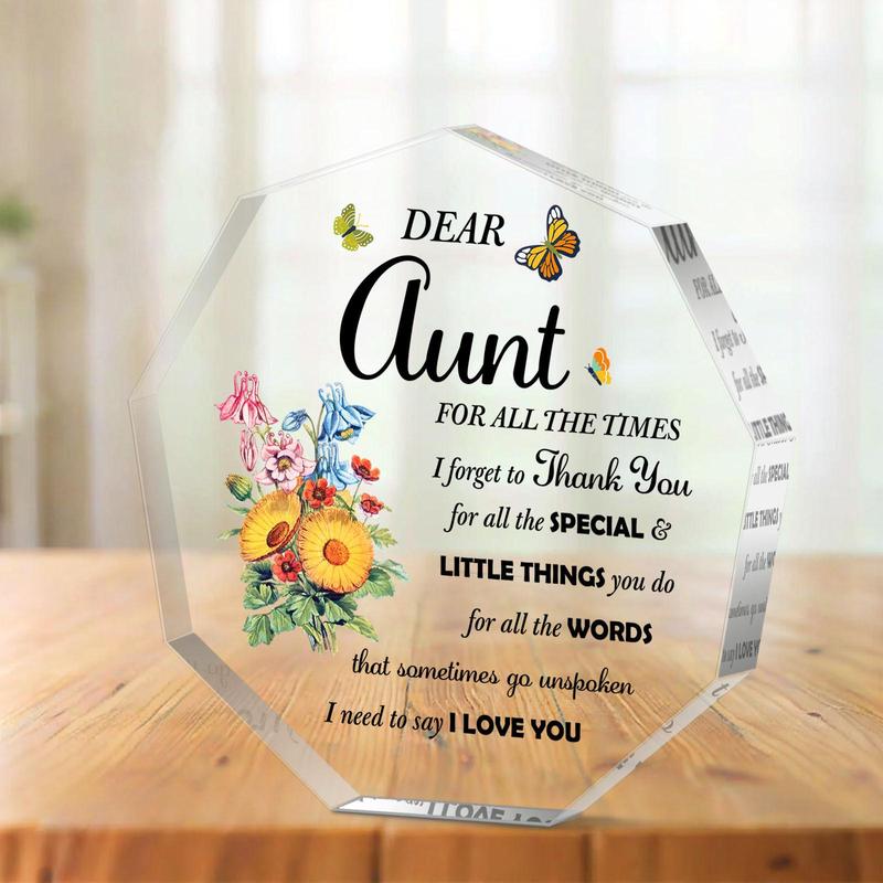 Flower & Butterfly & Letter Pattern Acrylic Keepsake, 1 Count Letter for Aunt Desk Ornament, Birthday Gift for Aunt, Home & Office Desktop Decor