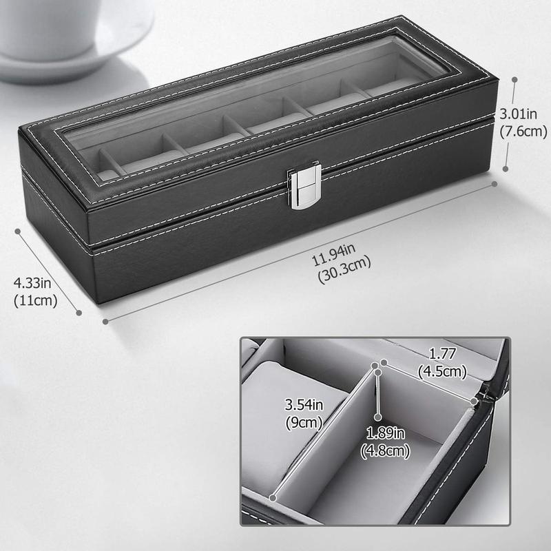 Watch Box for Men,Organizer 6 Slot Watch Display Case,Men  Box Storage Watch and Watch Box Men, Watch Holder Organizer for Men Women -6 Slot, Black