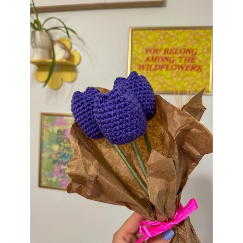 Crochet Dark Purple Tulip Flower